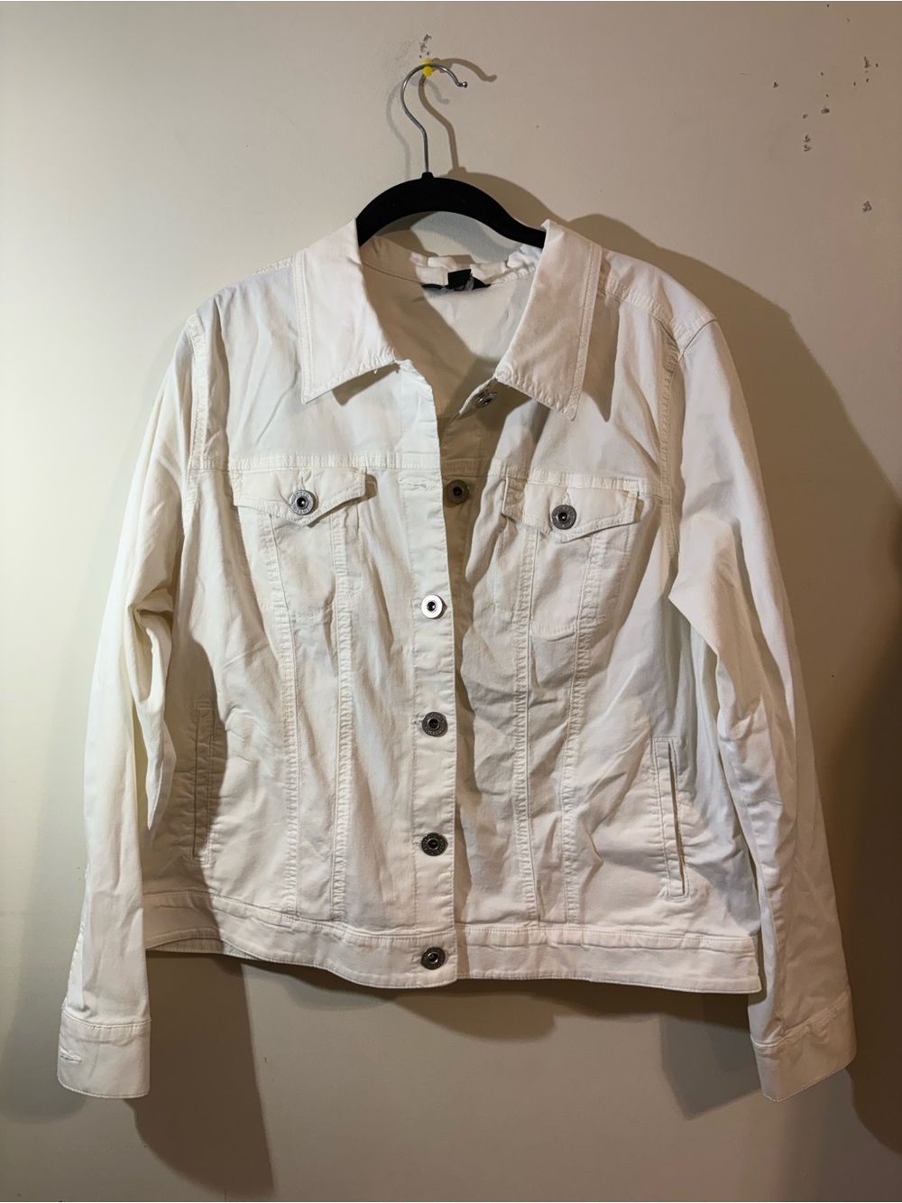 Intro Casual Elegance jacket women’s XL white stretch button front side pockest